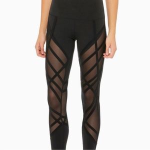 Alo $159 RARE Mesh Strappy Barre Yoga Stirrup Legging Pale Pink Sz S